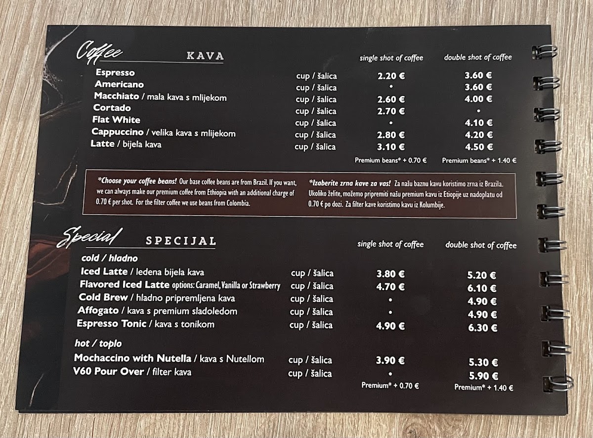 Tinel Specialty Coffee Shop - Trogir Menu - Image 1